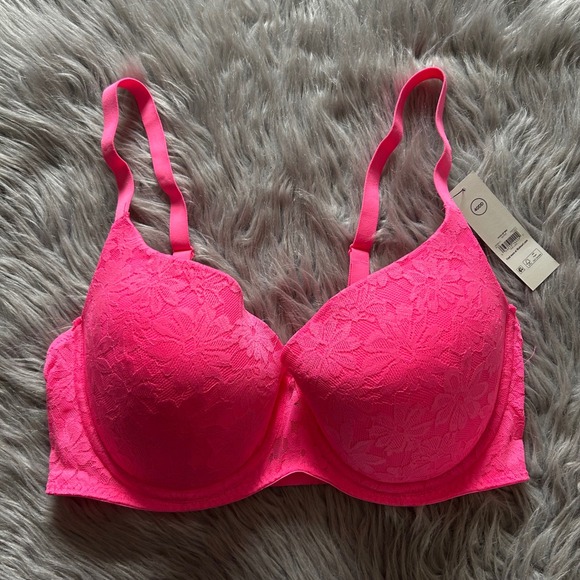 No Boundaries Push Up Bra Womens Size 40DD Pink Floral Lace Underwire Padded NEW - Picture 1 of 6